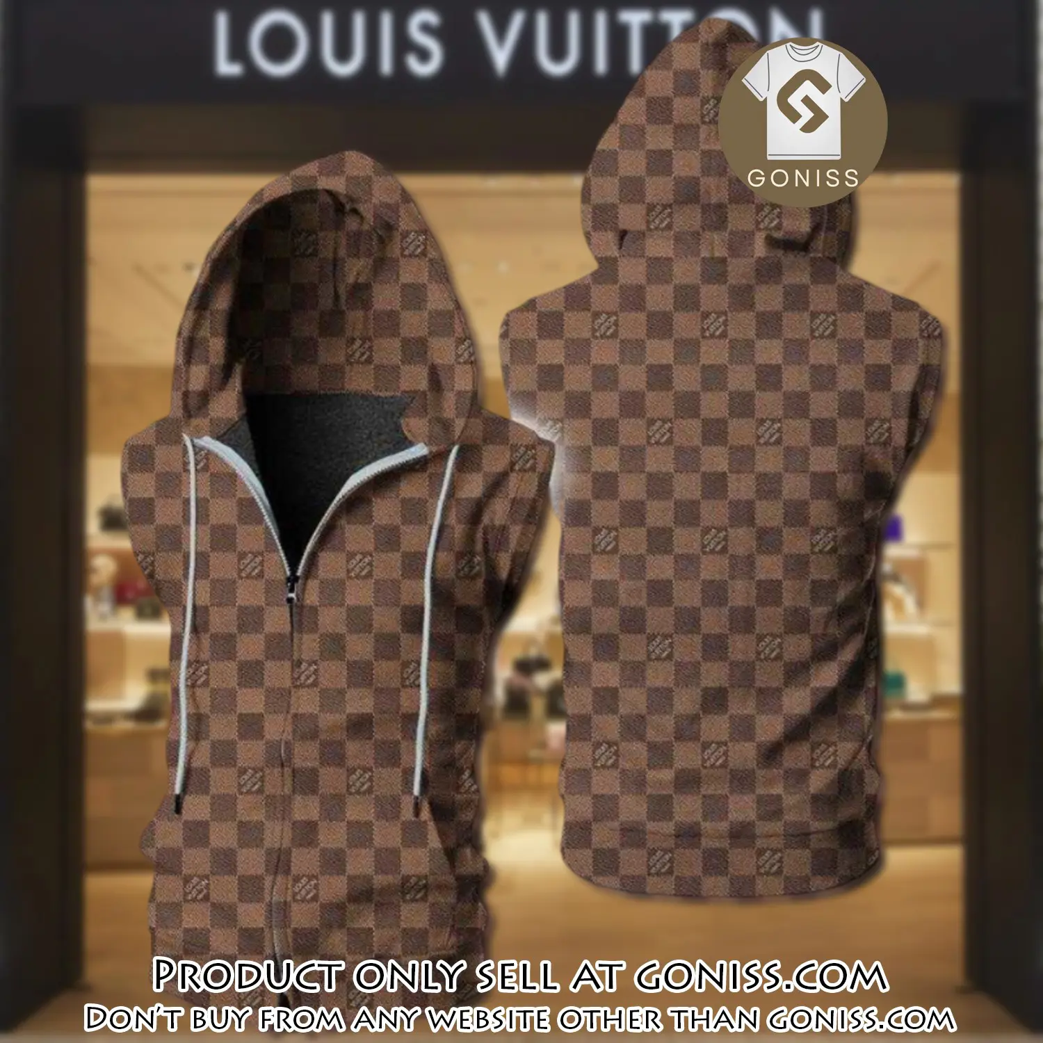 Louis vuitton brown unisex sleeveless zip up hoodie luxury for men women szh012 gn0618482